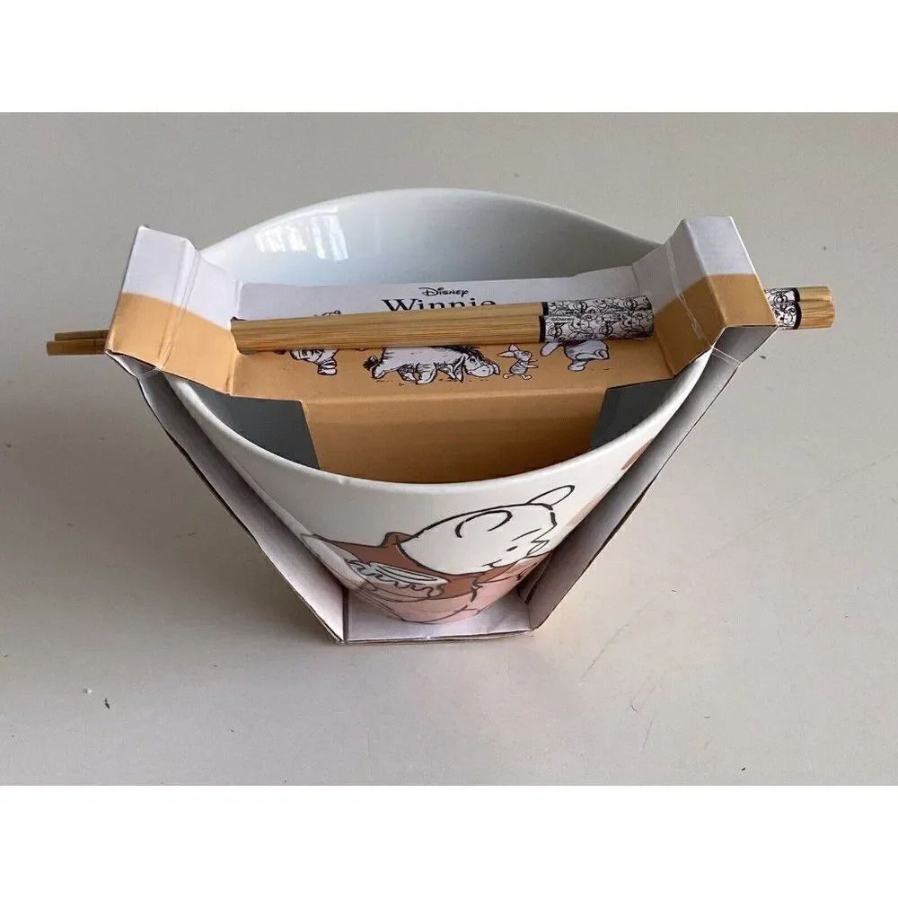 Disney Winnie the Pooh & Piglet Autumn Fall Ramen Bowl & Chopsticks NEW - Picture 3 of 8